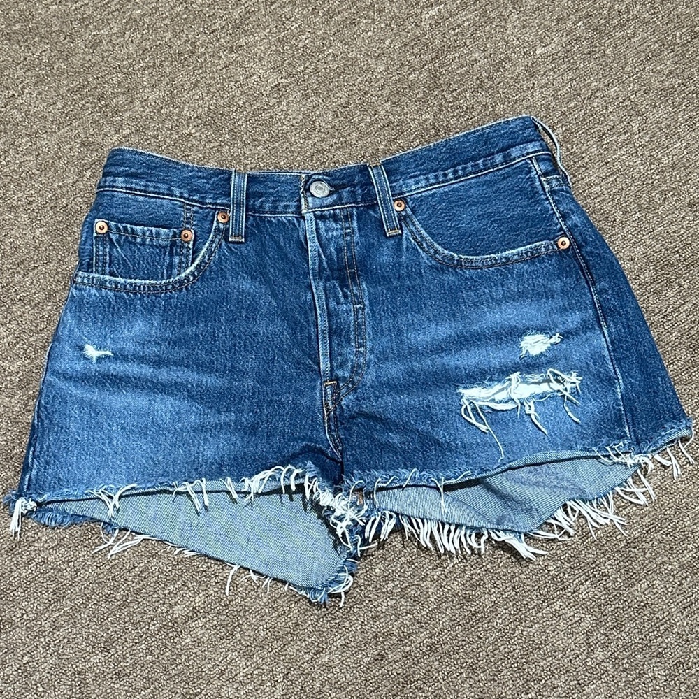 Levi’s 501 Original Cutoff Denim Shorts Distressed Frayed Hem Size 28